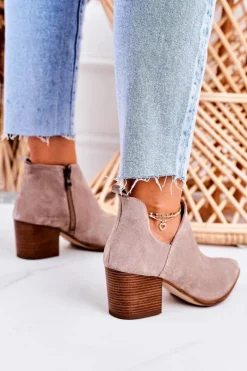 Online Boto Damskie Botki Z Wycięciem Na Słupku Zamszowe Cappuccino Lawrence