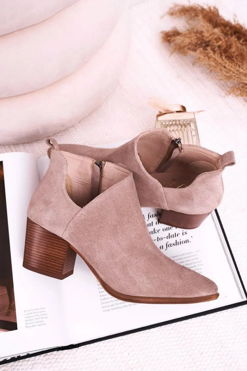 Online Boto Damskie Botki Z Wycięciem Na Słupku Zamszowe Cappuccino Lawrence