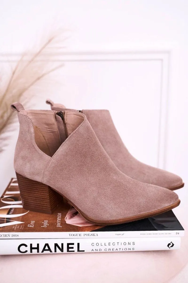 Online Boto Damskie Botki Z Wycięciem Na Słupku Zamszowe Cappuccino Lawrence