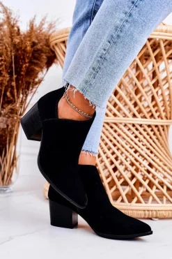 Discount Damskie Botki Z Wycięciem Na Słupku Zamszowe Czarne Lawrence Damskie Botki Wiosenne|Botki Na Słupku