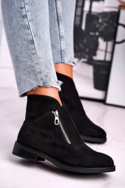 Online Damskie Botki Z Zamkiem Zamszowe Czarne Juno Damskie Botki Zamszowe|Botki Płaskie