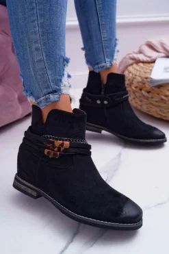 Botki Na Koturnie|Botki Zimowe Damskie>Buty damskie Vinceza Damskie Botki Zamszowe Ukryty Koturn Czarne Mirley