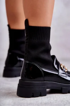 Hot Boto Damskie Botki Ze Skarpetą Wsuwane Czarne Sofia
