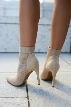 New Damskie Botki Ze Skarpetą Na Szpilce Beżowe Last Night Damskie Botki Wiosenne|Brązowe I Beżowe Botki