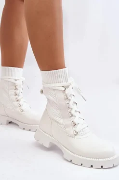 Botki Wiosenne|Botki Sznurowane>Boto Damskie Botki Ze Skarpetą Sznurowane Białe Gentiana