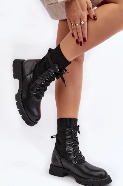 Best Boto Damskie Botki Ze Skarpetą Sznurowane Czarne Gentiana Czarny