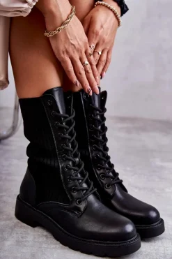 Botki Sznurowane|Czarne Botki><noscript><img width=