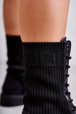 Botki Sznurowane|Czarne Botki><noscript><img width=