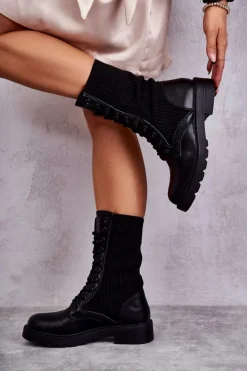 Botki Sznurowane|Czarne Botki><noscript><img width=