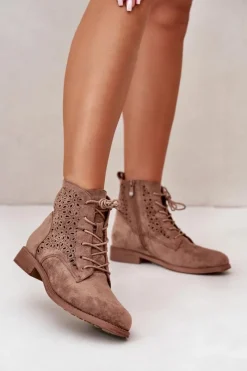 Botki Ażurowe|Brązowe I Beżowe Botki>Damskie buty S.Barski Damskie Botki Ze Wzorem Brązowe S.Barski HY66-136 Brązowy