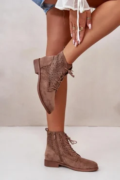 Botki Ażurowe|Brązowe I Beżowe Botki>Damskie buty S.Barski Damskie Botki Ze Wzorem Brązowe S.Barski HY66-136 Brązowy