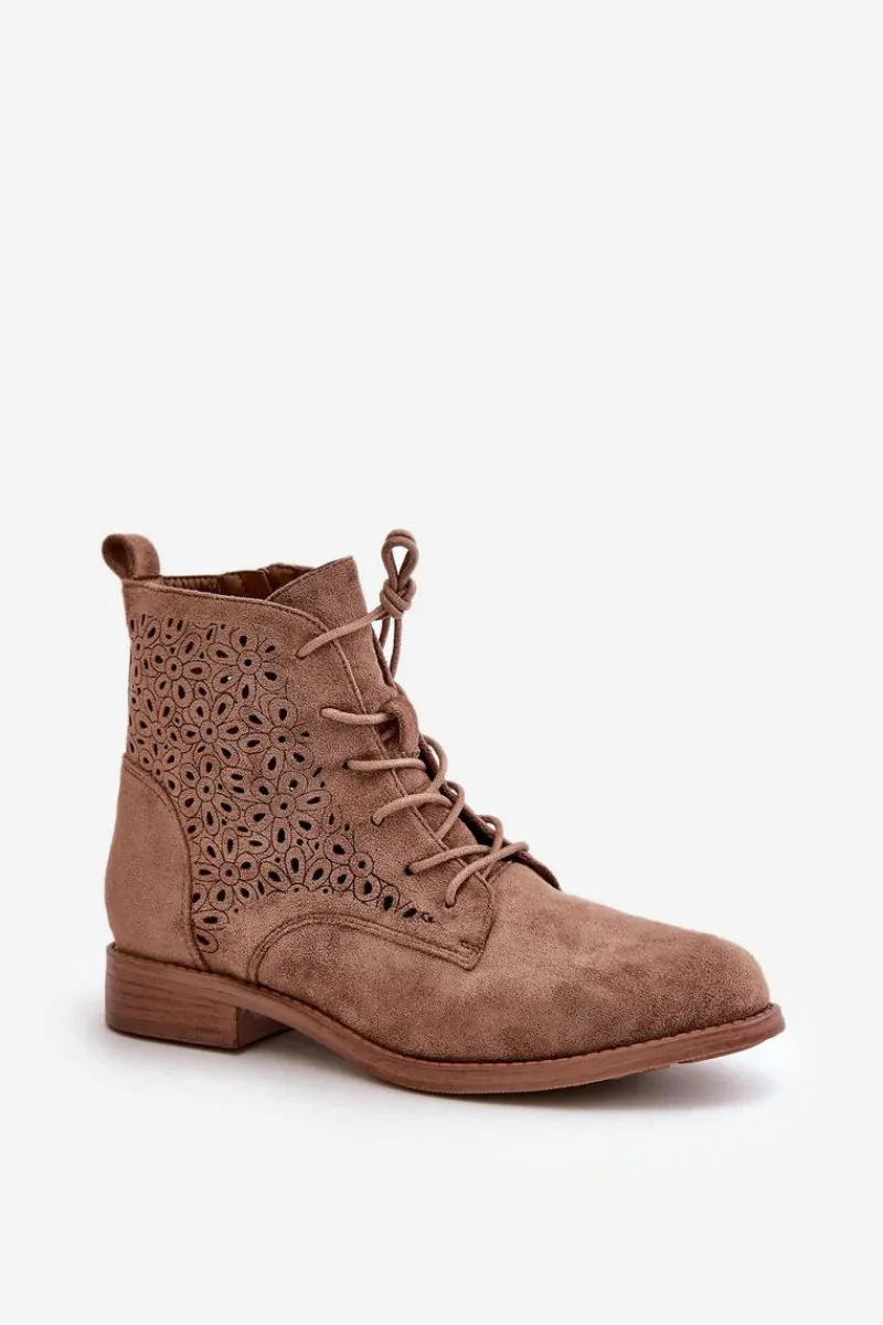 Botki Ażurowe|Brązowe I Beżowe Botki>Damskie buty S.Barski Damskie Botki Ze Wzorem Brązowe S.Barski HY66-136 Brązowy