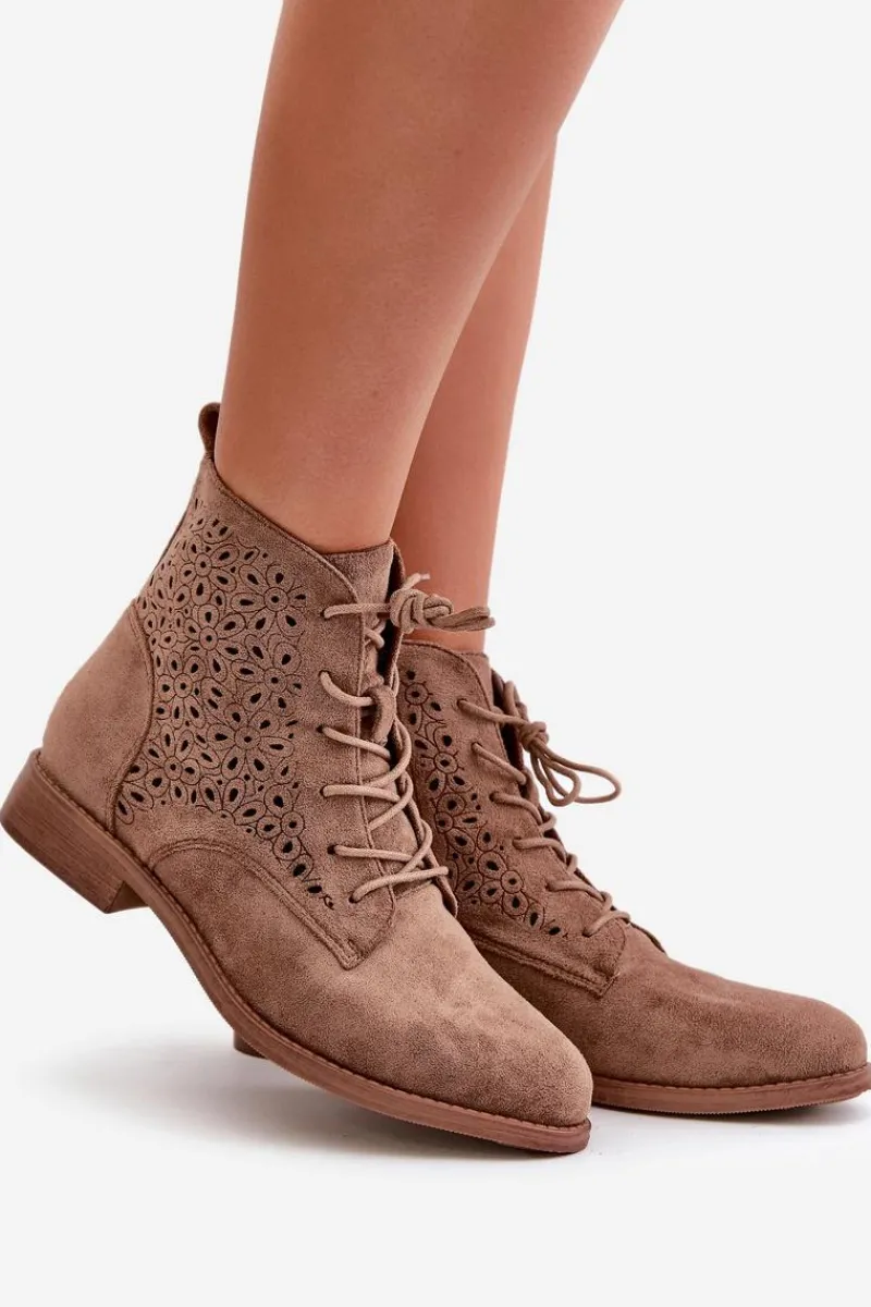 Botki Ażurowe|Brązowe I Beżowe Botki>Damskie buty S.Barski Damskie Botki Ze Wzorem Brązowe S.Barski HY66-136 Brązowy