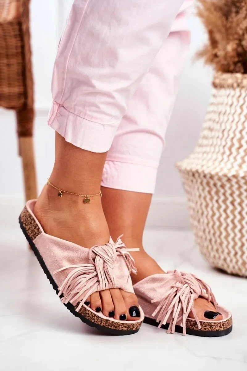 Sale Damskie Brudny Róż Klapki Na Korku Frędzle Marina Damskie Klapki Korkowe|Klapki Damskie Klasyczne