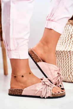 Sale Damskie Brudny Róż Klapki Na Korku Frędzle Marina Damskie Klapki Korkowe|Klapki Damskie Klasyczne