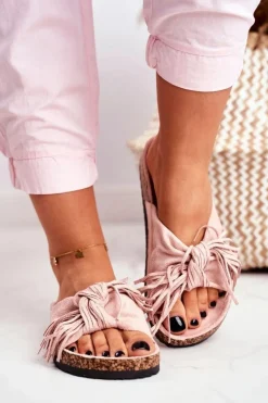 Sale Damskie Brudny Róż Klapki Na Korku Frędzle Marina Damskie Klapki Korkowe|Klapki Damskie Klasyczne