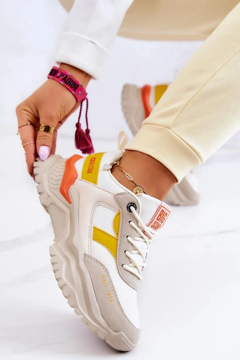 Outlet Damskie Buty Sportowe Big Star JJ274A411 Biało-Beżowe Damskie Buty Sportowe Big Star|Sneakersy Damskie