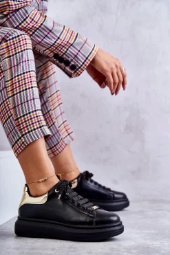 Sale Damskie Buty Sportowe KK2N4073 Czarne Damskie Sneakersy Damskie