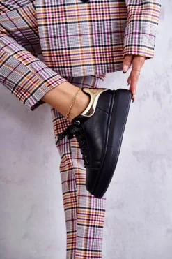 Sale Damskie Buty Sportowe KK2N4073 Czarne Damskie Sneakersy Damskie