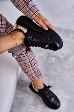 Sale Damskie Buty Sportowe KK2N4073 Czarne Damskie Sneakersy Damskie