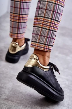 Sale Damskie Buty Sportowe KK2N4073 Czarne Damskie Sneakersy Damskie