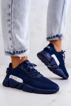 Online Damskie Buty Sportowe Memory Foam Big Star JJ274274 Granatowe Damskie Buty Sportowe Big Star