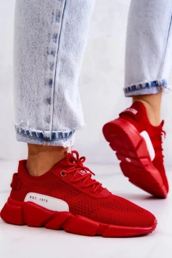 Hot Damskie Buty Sportowe Memory Foam Big Star JJ274270 Czerwone Damskie Buty Sportowe Big Star