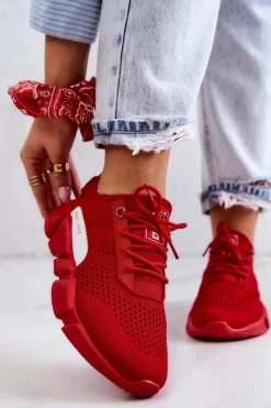 Hot Damskie Buty Sportowe Memory Foam Big Star JJ274270 Czerwone Damskie Buty Sportowe Big Star