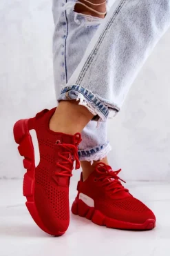 Hot Damskie Buty Sportowe Memory Foam Big Star JJ274270 Czerwone Damskie Buty Sportowe Big Star