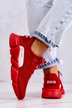 Hot Damskie Buty Sportowe Memory Foam Big Star JJ274270 Czerwone Damskie Buty Sportowe Big Star