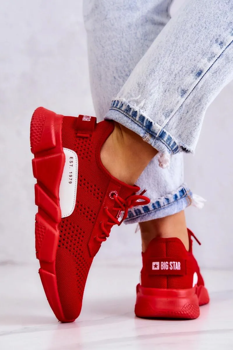 Hot Damskie Buty Sportowe Memory Foam Big Star JJ274270 Czerwone Damskie Buty Sportowe Big Star