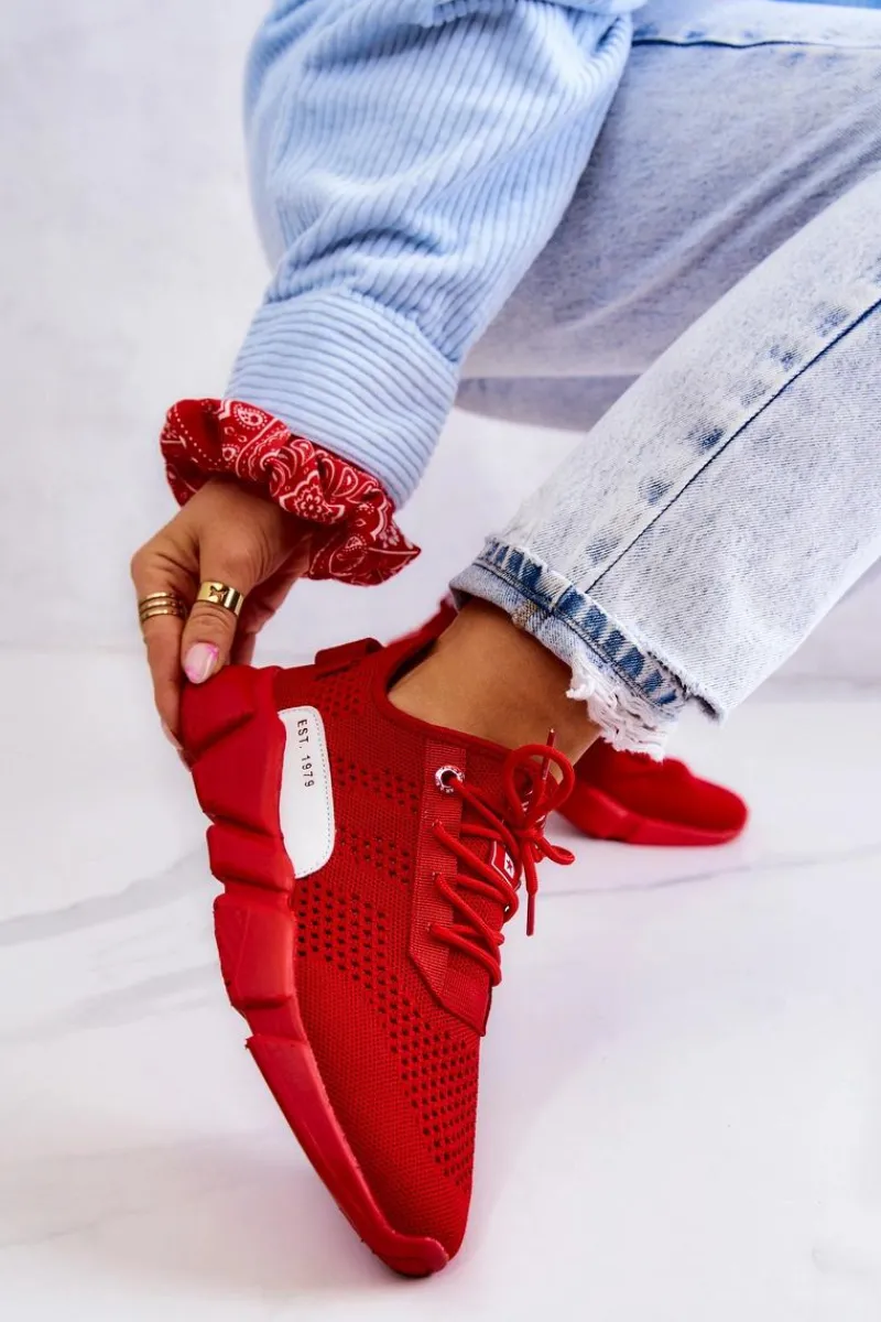 Hot Damskie Buty Sportowe Memory Foam Big Star JJ274270 Czerwone Damskie Buty Sportowe Big Star