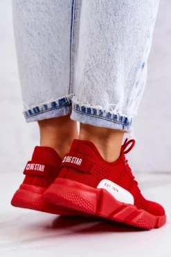 Hot Damskie Buty Sportowe Memory Foam Big Star JJ274270 Czerwone Damskie Buty Sportowe Big Star
