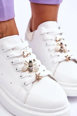 Best Boto Damskie Buty Sportowe Na Masywnej Platformie Biało-Złote Chante