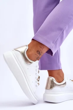 Best Boto Damskie Buty Sportowe Na Masywnej Platformie Biało-Złote Chante
