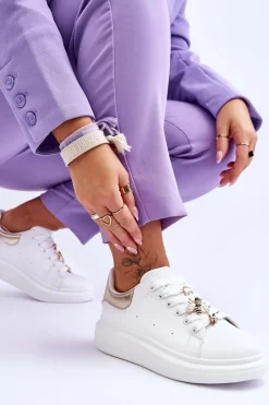 Best Boto Damskie Buty Sportowe Na Masywnej Platformie Biało-Złote Chante