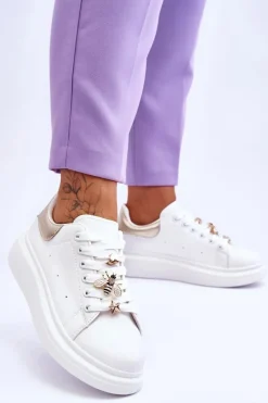 Best Boto Damskie Buty Sportowe Na Masywnej Platformie Biało-Złote Chante