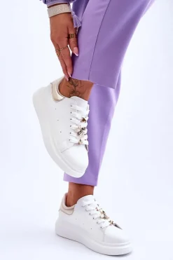 Best Boto Damskie Buty Sportowe Na Masywnej Platformie Biało-Złote Chante