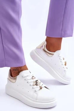 Best Boto Damskie Buty Sportowe Na Masywnej Platformie Biało-Złote Chante