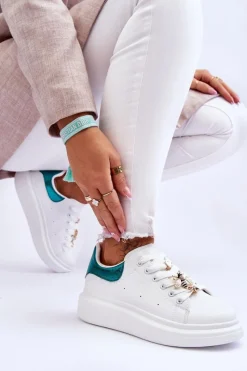 Online Damskie Buty Sportowe Na Masywnej Platformie Biało-Zielone Chante Damskie Sneakersy Damskie