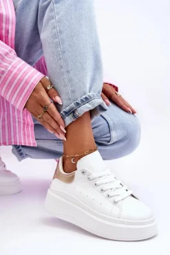 Best Boto Damskie Buty Sportowe Na Masywnej Platformie Biało-Złote Mariell