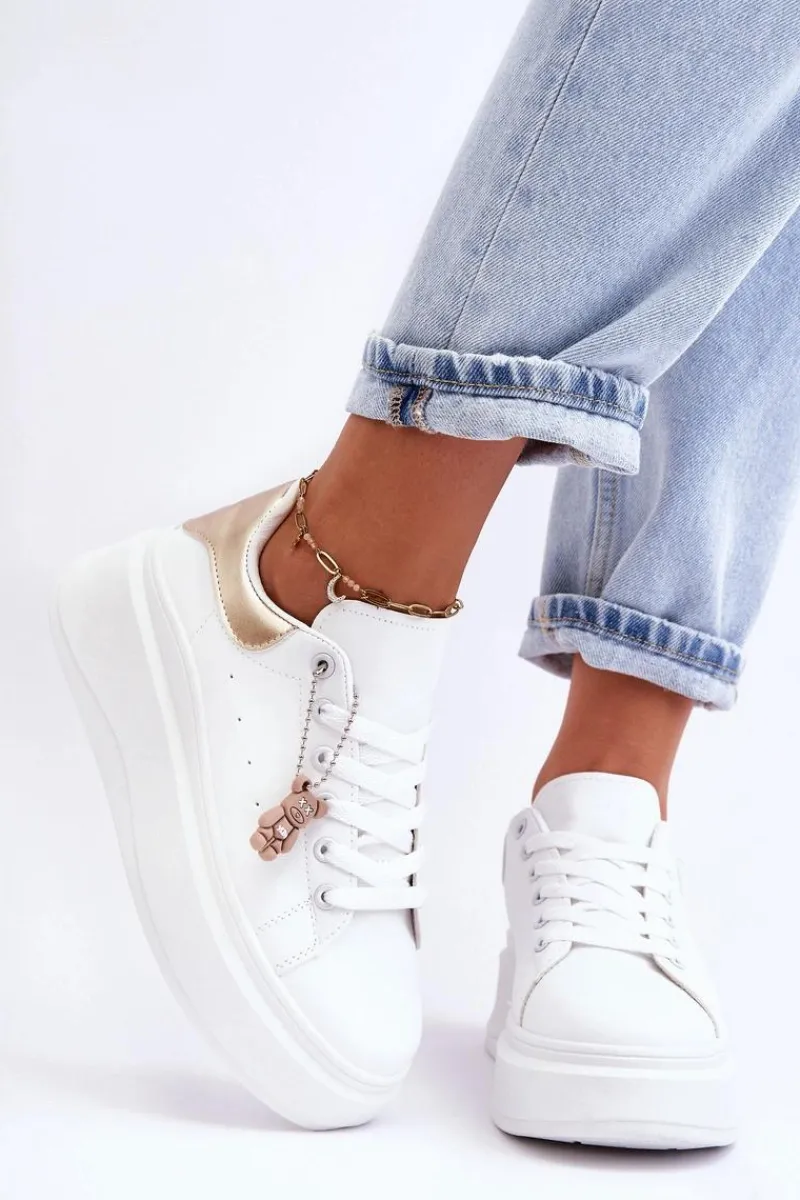 Best Boto Damskie Buty Sportowe Na Masywnej Platformie Biało-Złote Mariell