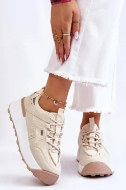 Damskie Buty Sportowe Na Platformie Jasnobeżowe Dakari Damskie Buty Sportowe Na Platformie|Sneakersy Damskie