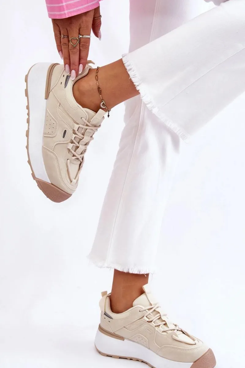 Damskie Buty Sportowe Na Platformie Jasnobeżowe Dakari Damskie Buty Sportowe Na Platformie|Sneakersy Damskie