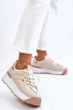 Damskie Buty Sportowe Na Platformie Jasnobeżowe Dakari Damskie Buty Sportowe Na Platformie|Sneakersy Damskie