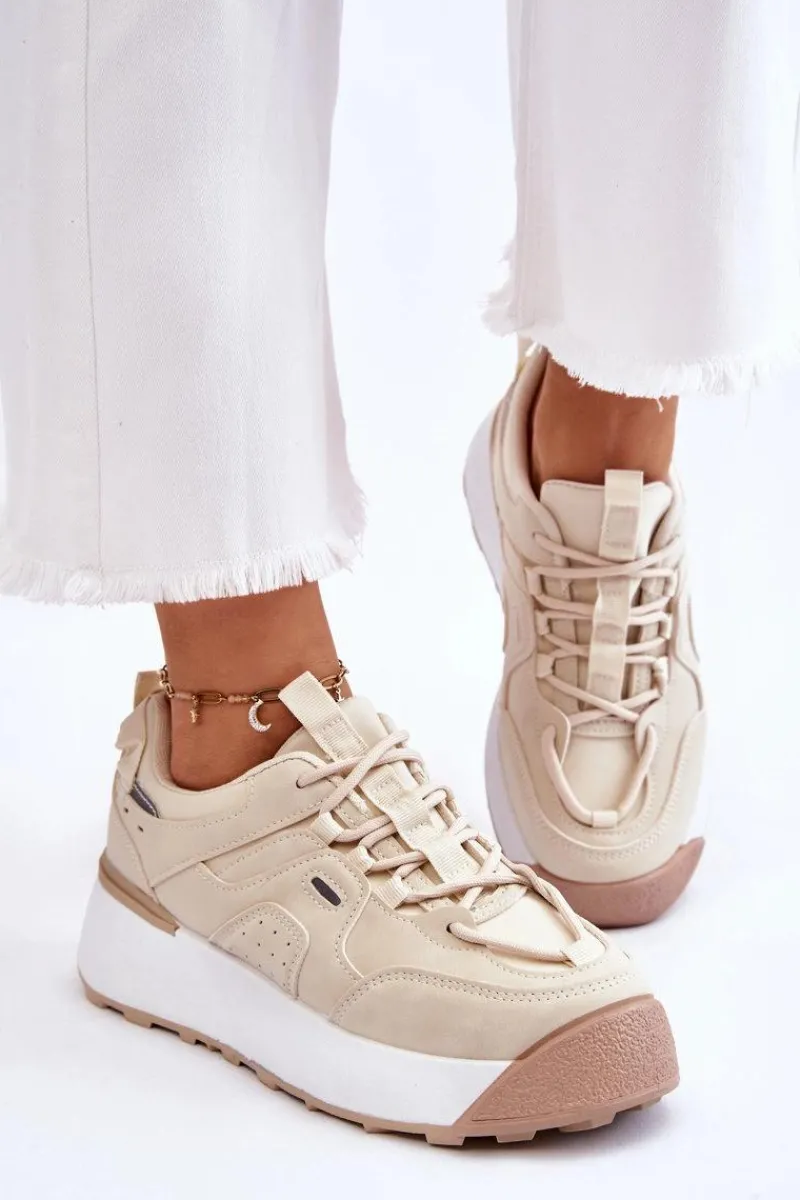 Damskie Buty Sportowe Na Platformie Jasnobeżowe Dakari Damskie Buty Sportowe Na Platformie|Sneakersy Damskie