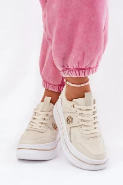 Online Damskie Buty Sportowe Na Platformie Beżowe Caldeno Damskie Buty Sportowe Na Platformie|Sneakersy Damskie