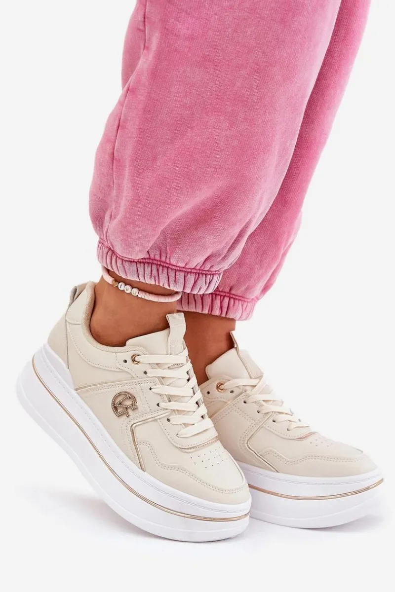 Online Damskie Buty Sportowe Na Platformie Beżowe Caldeno Damskie Buty Sportowe Na Platformie|Sneakersy Damskie