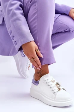 Sneakersy Damskie>Boto Damskie Buty Sportowe Na Masywnej Platformie Biało-Fioletowe Chante