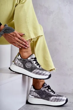 GOE Damskie Buty Sportowe Na Koturnie KK2N4083 Srebrne Srebrny